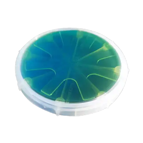 Silicon Carbide Substrate 3C/6H/ Dummy Grade SiC Wafer in round container with blue-green gel surface.