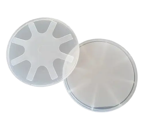 GaN on Sapphire wafer 4inch PG GaN Gallium nitride Semiconductor Substrate, showing two round wafers.