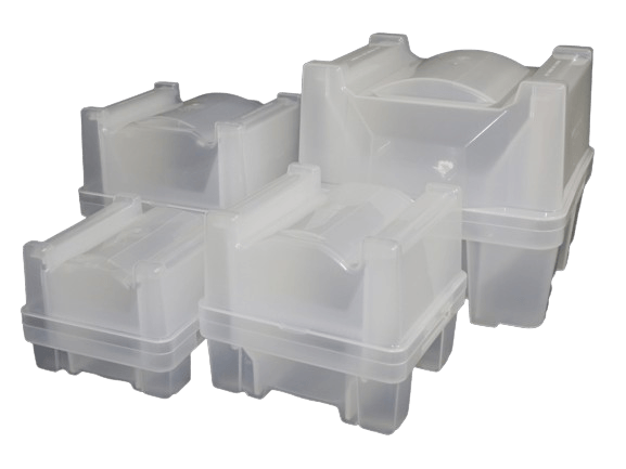 Wafer case with 25 slots for 2, 4, 6 inch silicon and sapphire substrate storage, featuring a durable cassette carrying tray.